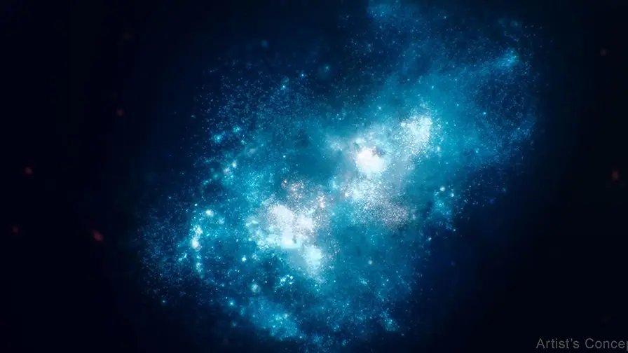 Hubble Spots Light from Ancient Galaxy Piercing Cosmic Fog cover